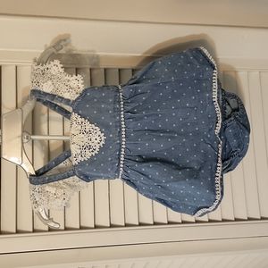 Denim & Lace Polka Dot Dress with Diaper Cover by Max Studio Baby, Size 3-6 Mo.